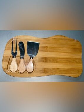 Wood Handle Cheese Knife Set on Bamboo Board - Natural Wood